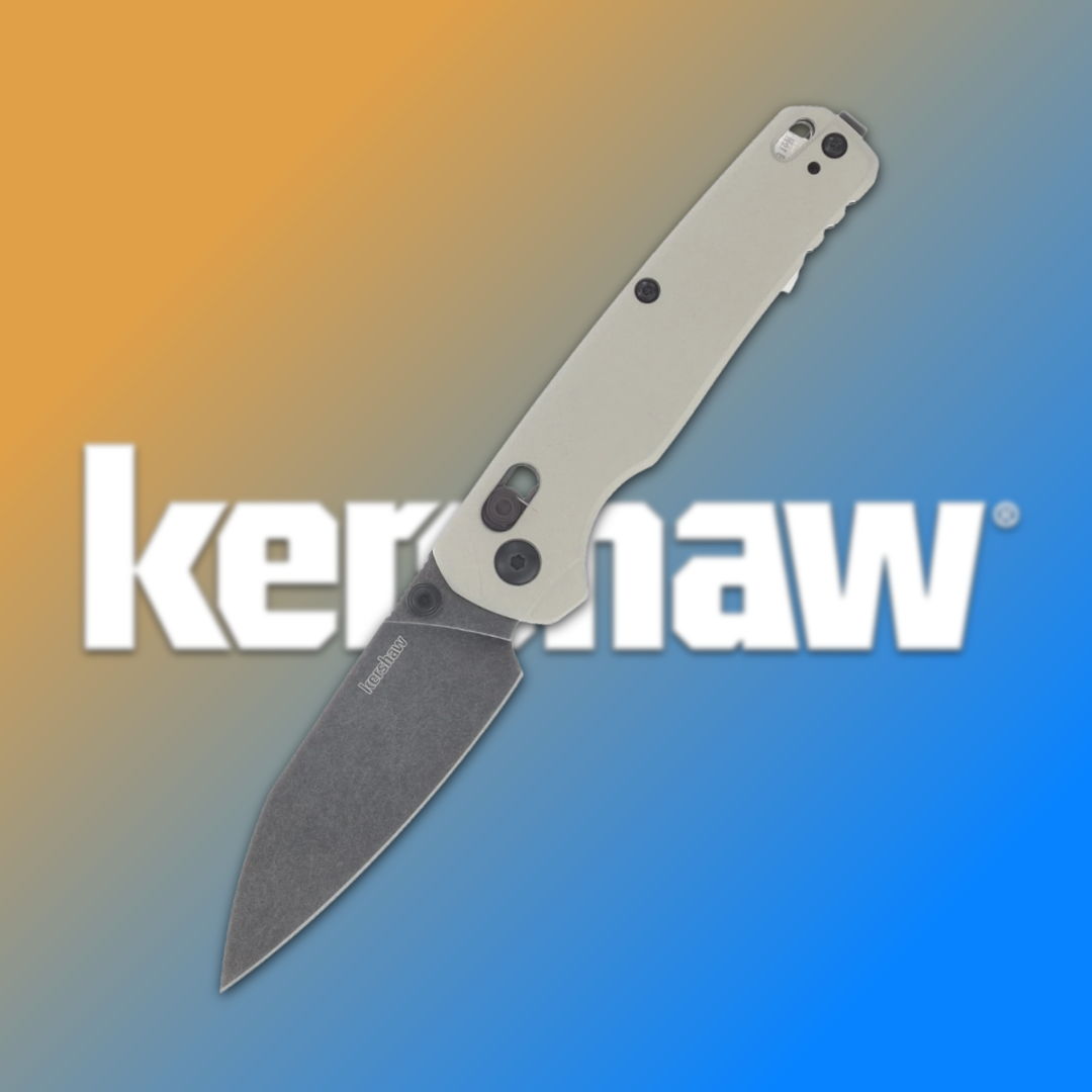 A folding knife with a silver handle against a colored background.