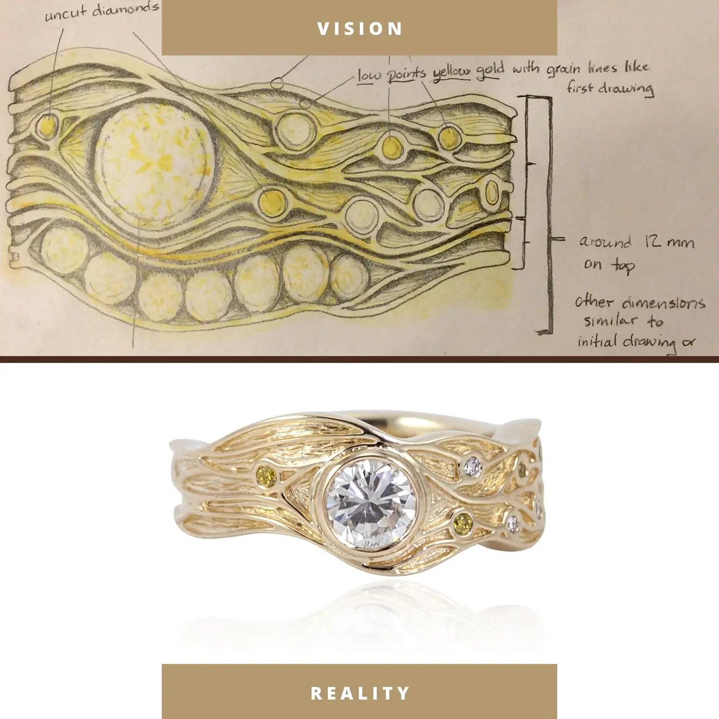 custom design ring sketch and final product