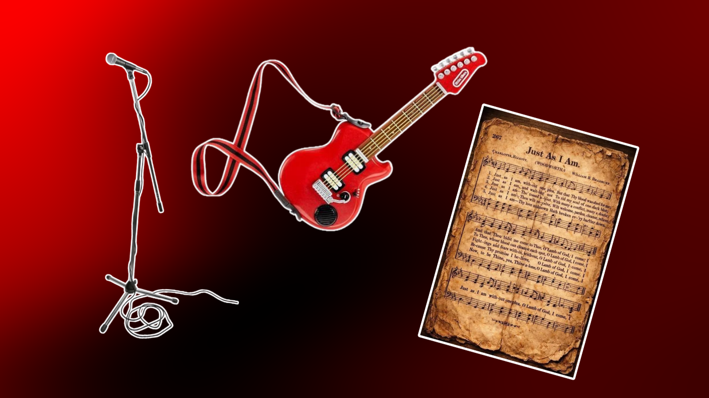 Thorn Hex Girls cosplay props including microphone, guitar, and performance pose for stage-inspired cosplay