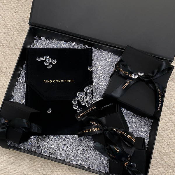 Ring Concierge gift boxes covered in diamonds