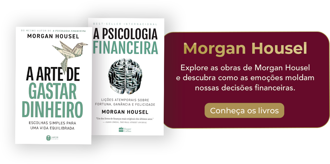 Capa de livros de Morgan Housel sobre finanças e comportamento.
