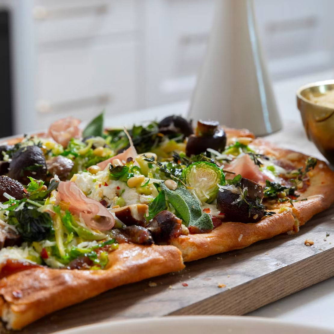 Brussels Sprouts Flatbread with Prosciutto and Sage