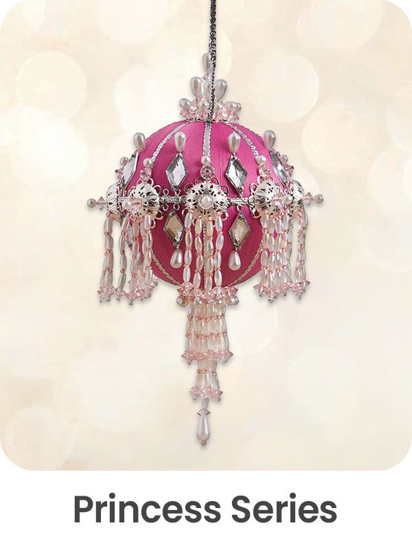 Pink decorative lantern from the Princess Series with jewels and beads.