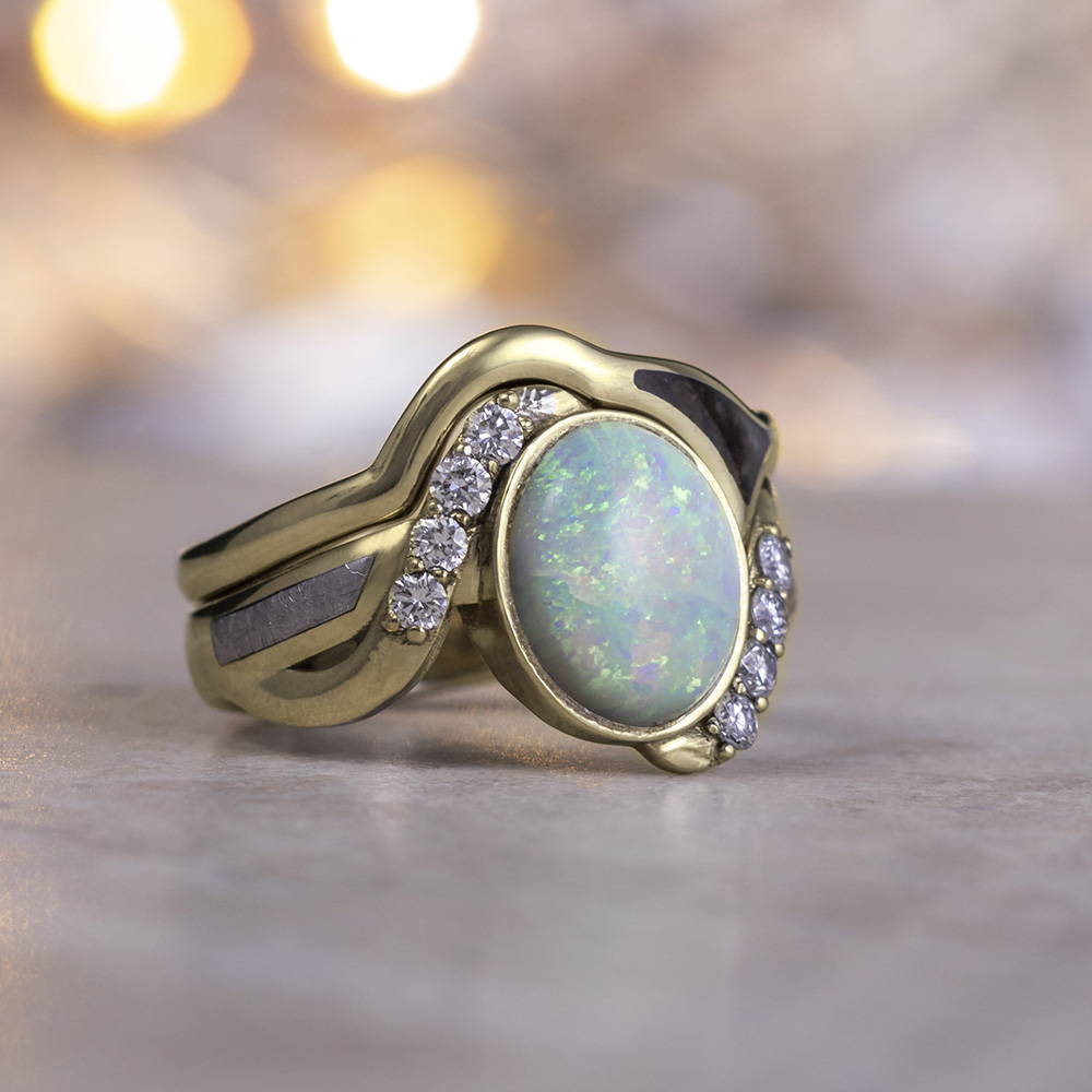 Opal Engagement Ring With Meteorite