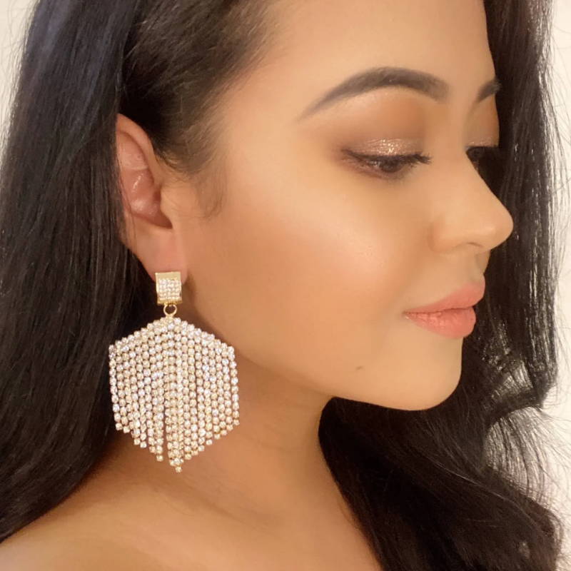 chandelier diamond tassel statement earrings