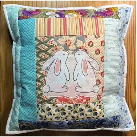 Finished 14-inch square QAYG Easter Bunny Accent Pillowcase