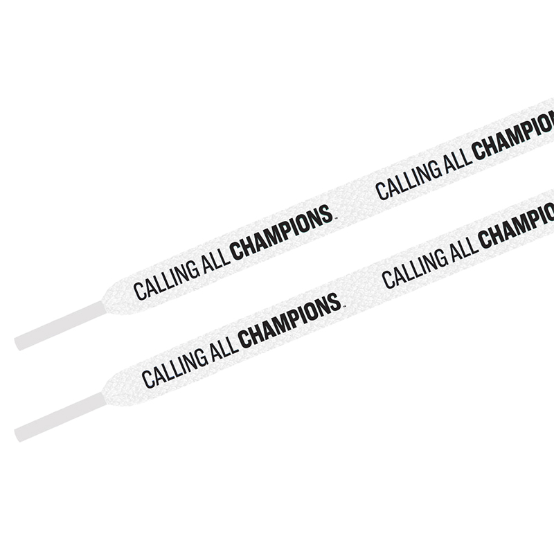 White shoelaces with the text 