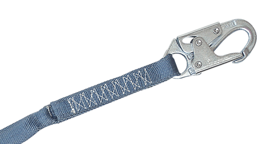 Specially constructed webbing deploys in a controlled way to help manage fall forces.