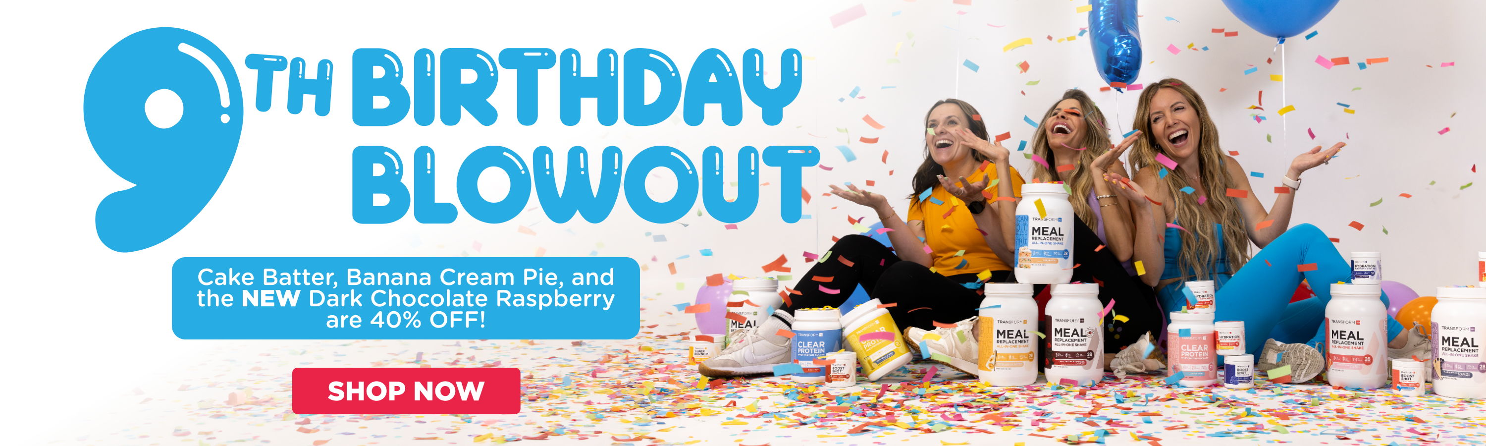 9th Birthday Blowout celebration with joyful people and colorful decorations.