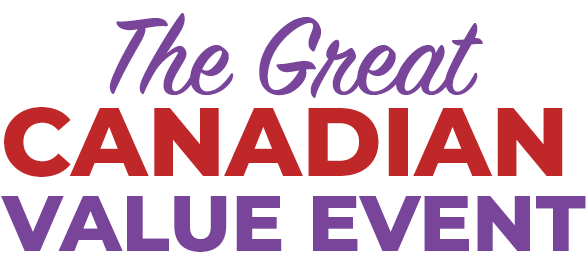The Great Canadian Value Event logo in red and purple text.