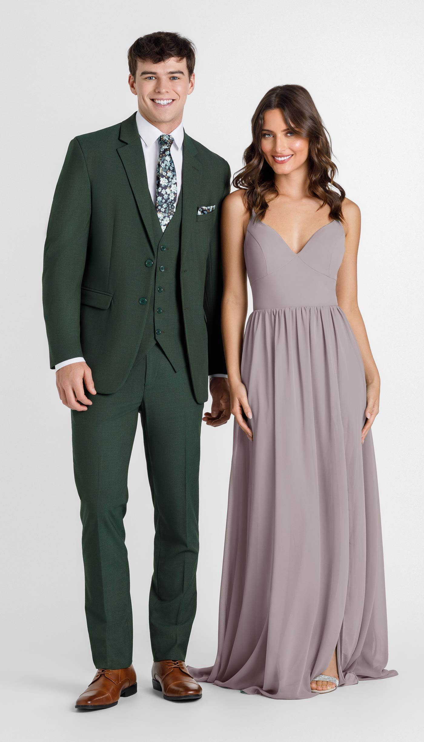 Olive Green Suit with Lavender Bridesmaid Dress