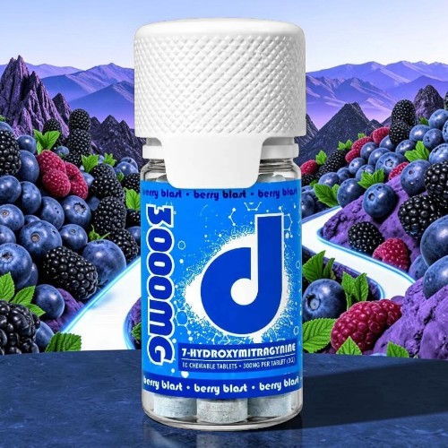 Bottle of 3000mg supplement with berry background.