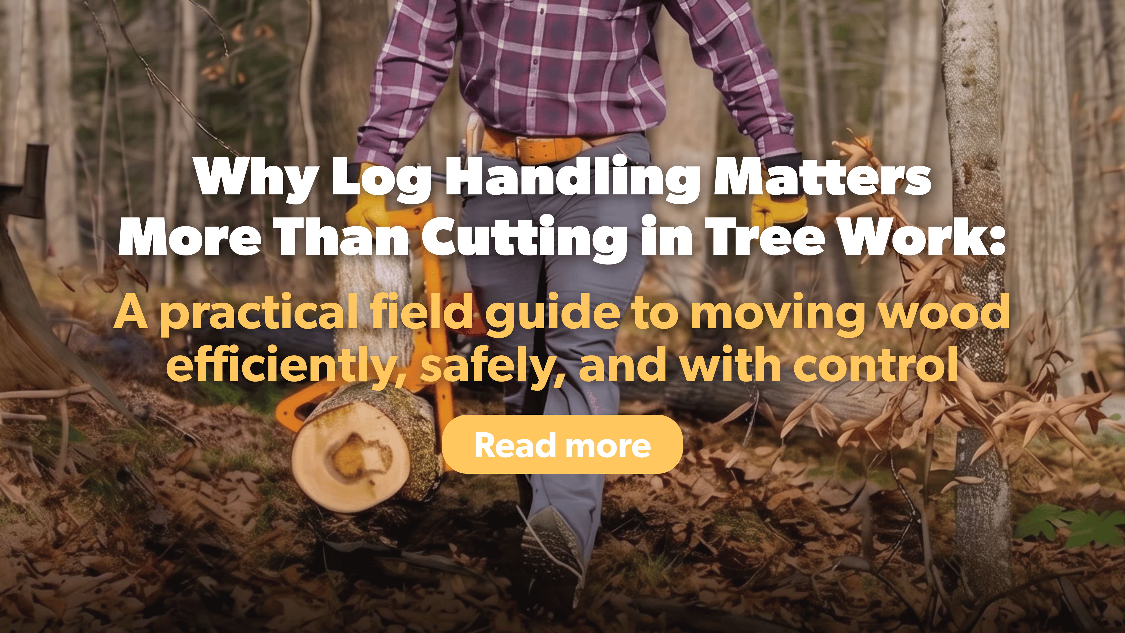 Text promoting a guide on log handling in tree work.