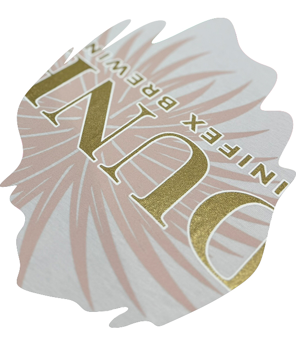 Light fabric with gold shimmer ink screen printed 