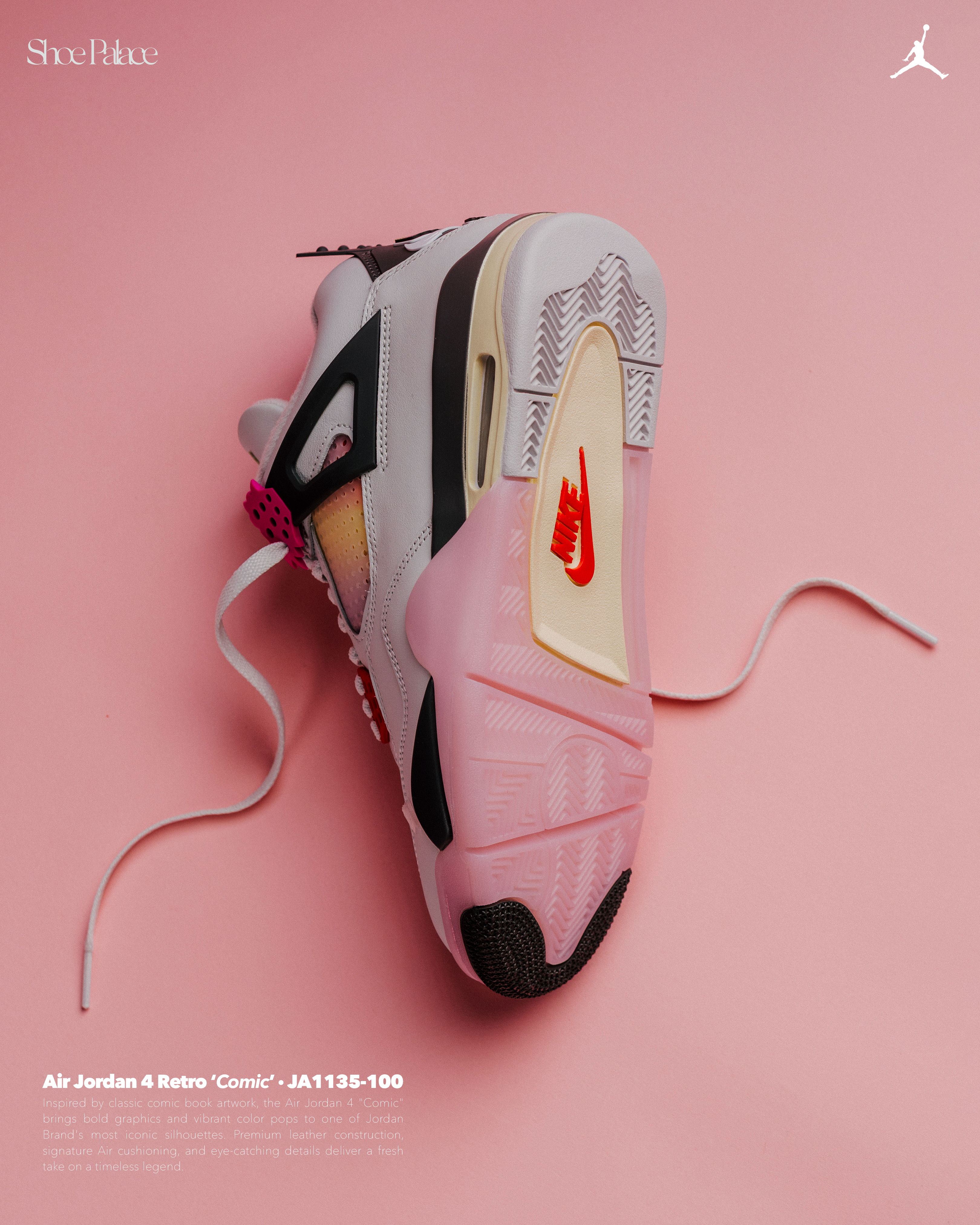 A stylish sneaker on a pink background.