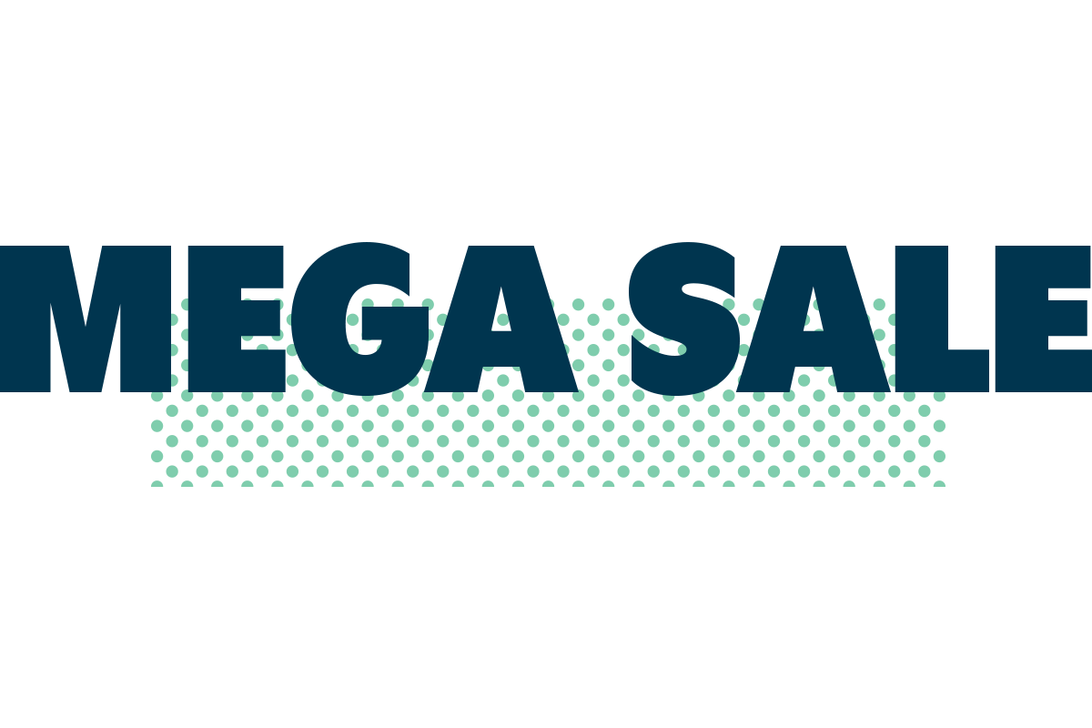 Text promoting a mega sale with a stylish design.