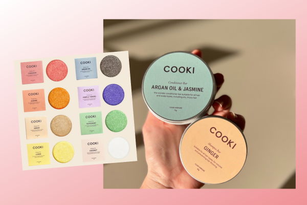 Two jars of COOKI products with a color palette sheet.