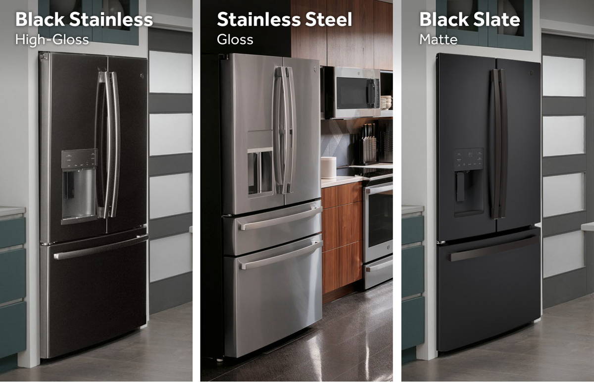 Premium Appliance Finishes in Stainless Steel, Black Stainless, and Black Slate