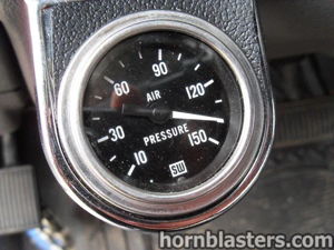In-cab air pressure gauge showing system pressure for the train horn setup