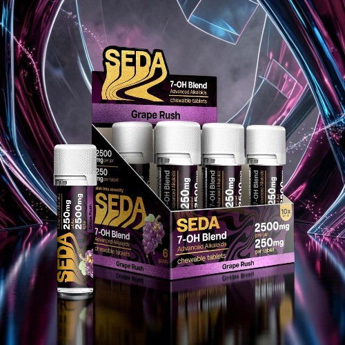SEDA 7-OH Blend Grape Rush product display with multiple vials in a box.