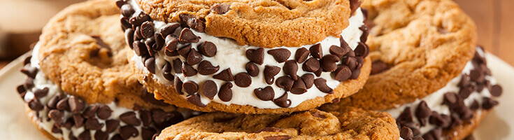 High Quality Organics Express ice cream cookie sandwich with chocolate chips
