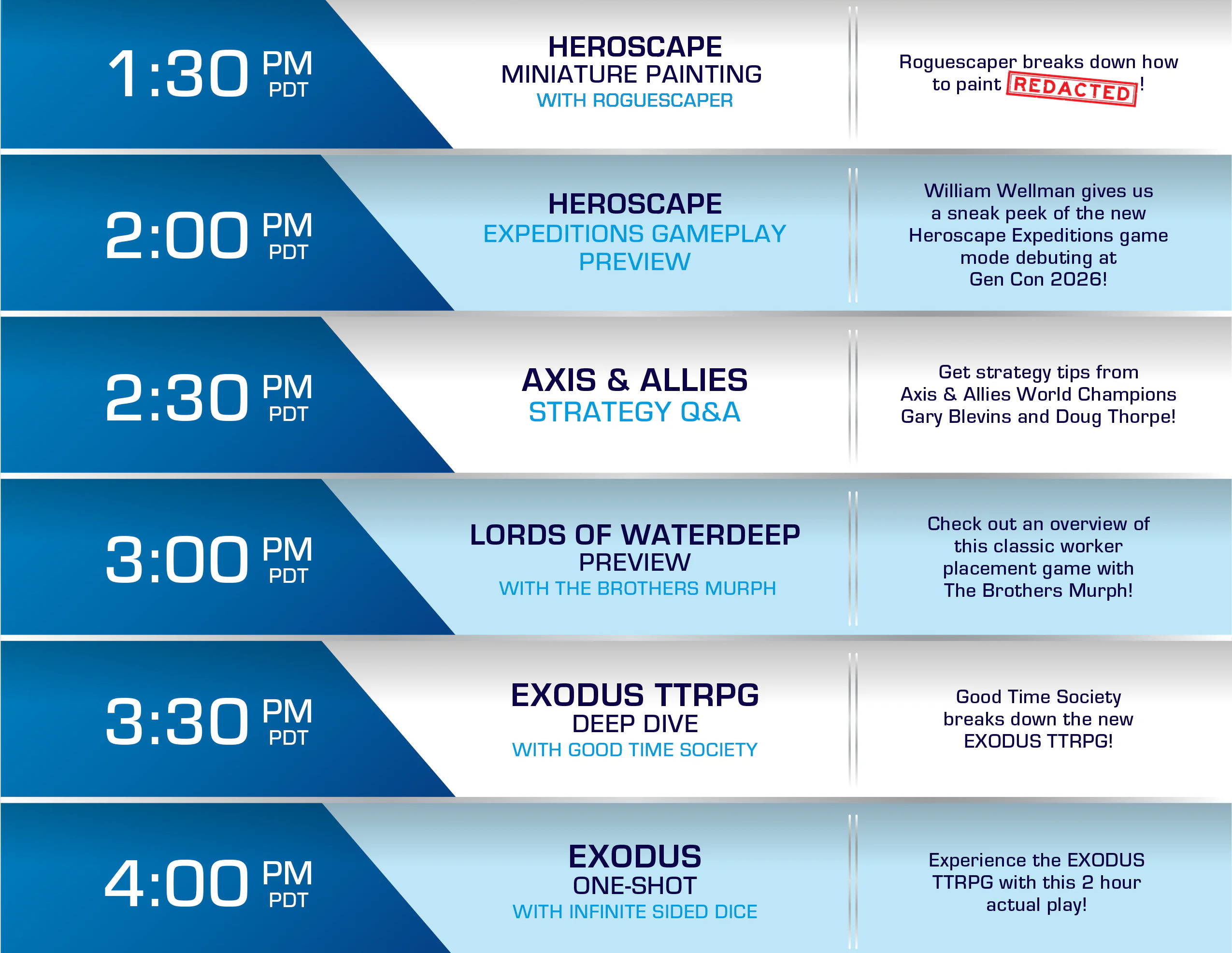 Renegade Con schedule for June 12, featuring various gaming events.