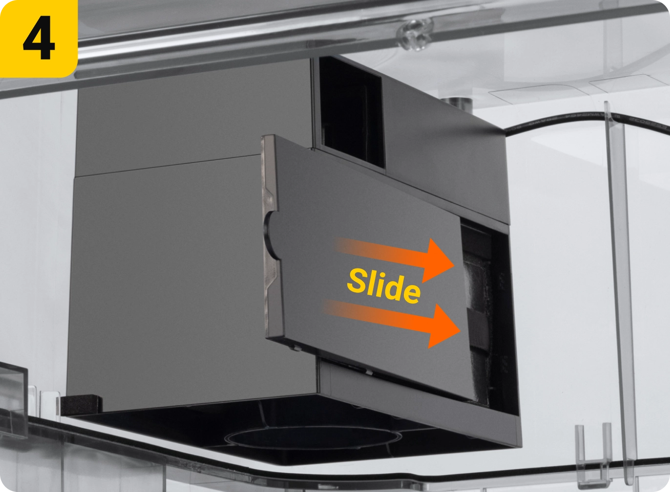 Slide mechanism in a device, indicated by arrows. Step 4.