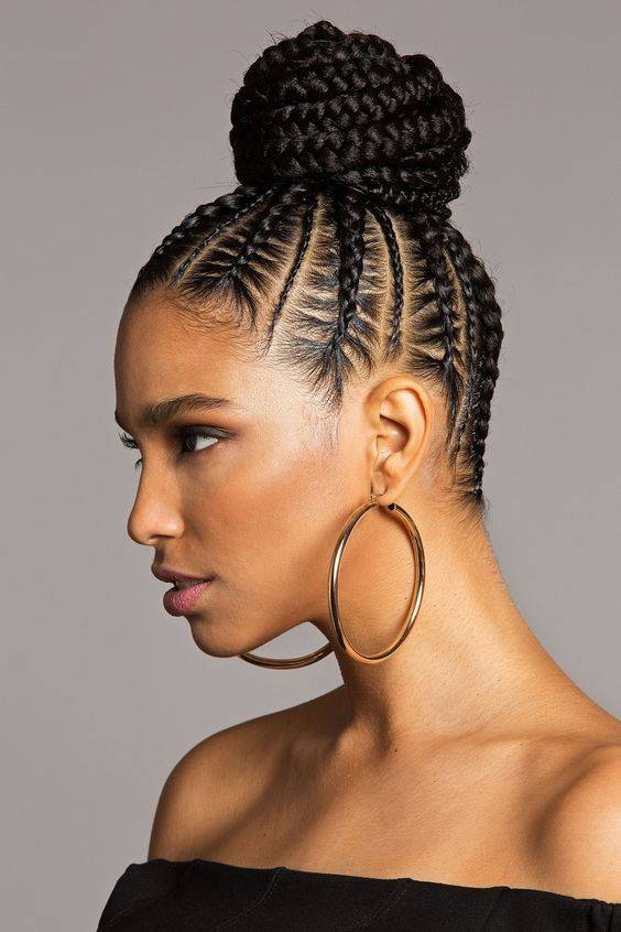 cornrow braided into a bun