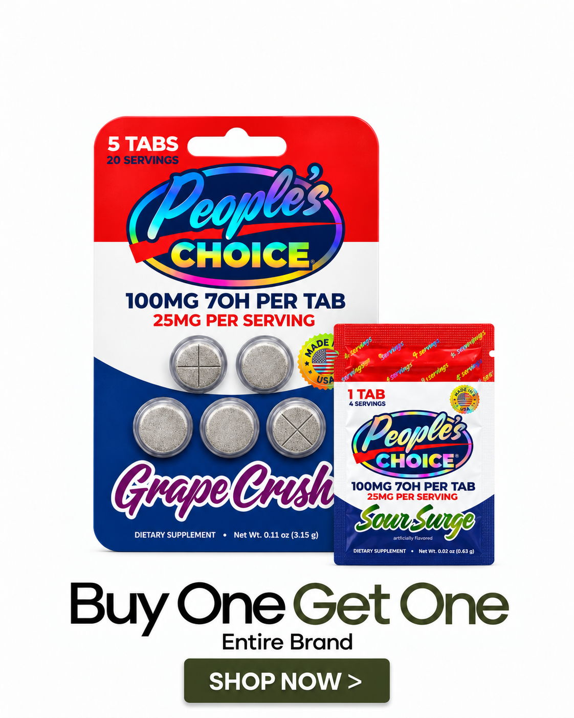 Packaging of People's Choice tablets with promotional offer