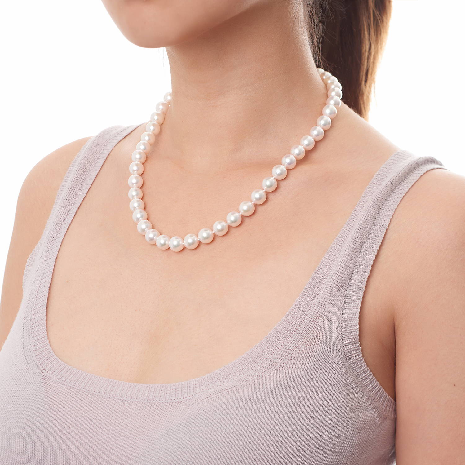 18" 100% natural freshwater 9.5-10mm pearl necklace 45cm length AA Good Luster 