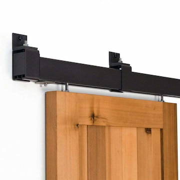 Black Box Rail Heavy Duty Sliding Door Hardware Kit (600 lb) on a Cherry door