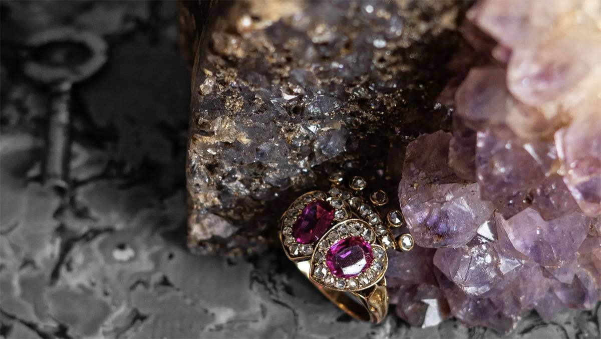 Victorian, Burmese, Double Pink Sapphire and Diamond Heart Engagement Ring