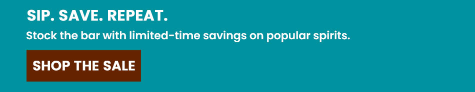 Text promoting a sale on popular spirits with a call to action.