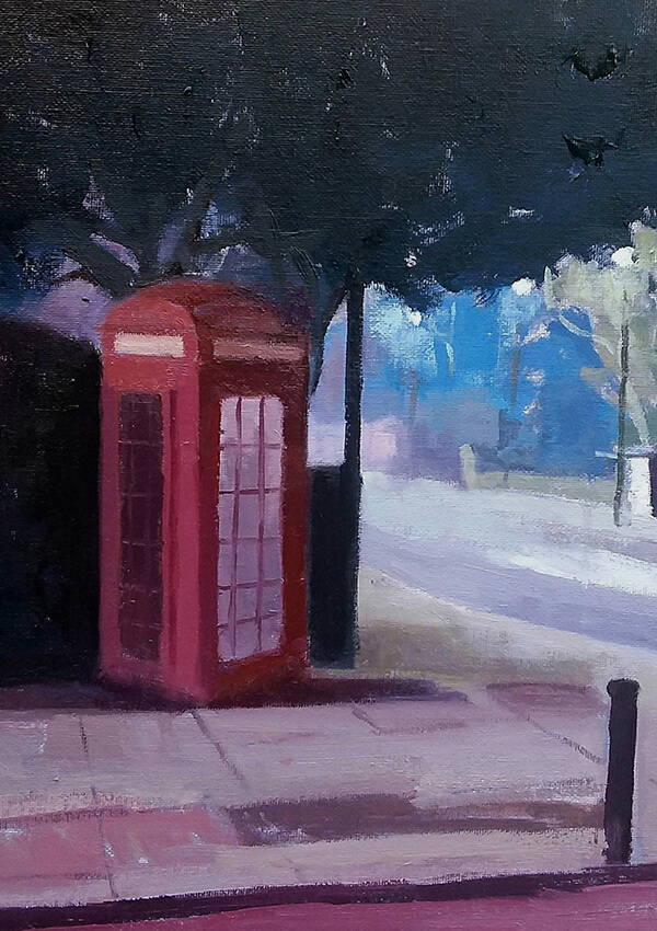 A painting of a red phone box by Gary Power.