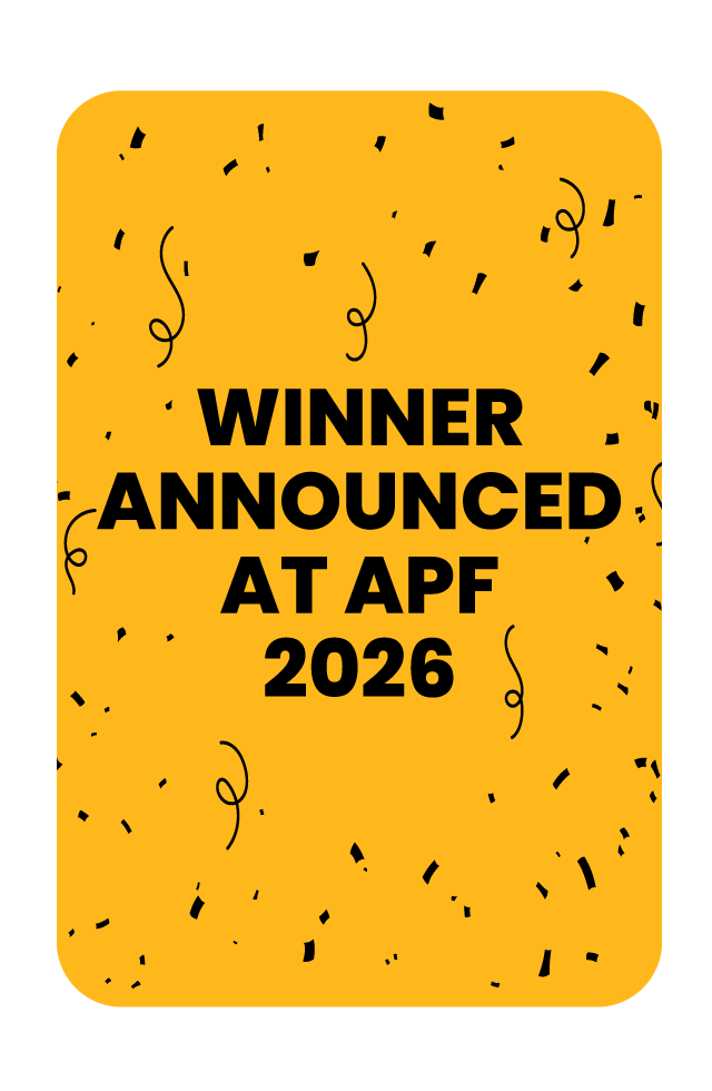 Winner announced at APF 2026 on a yellow background with confetti.