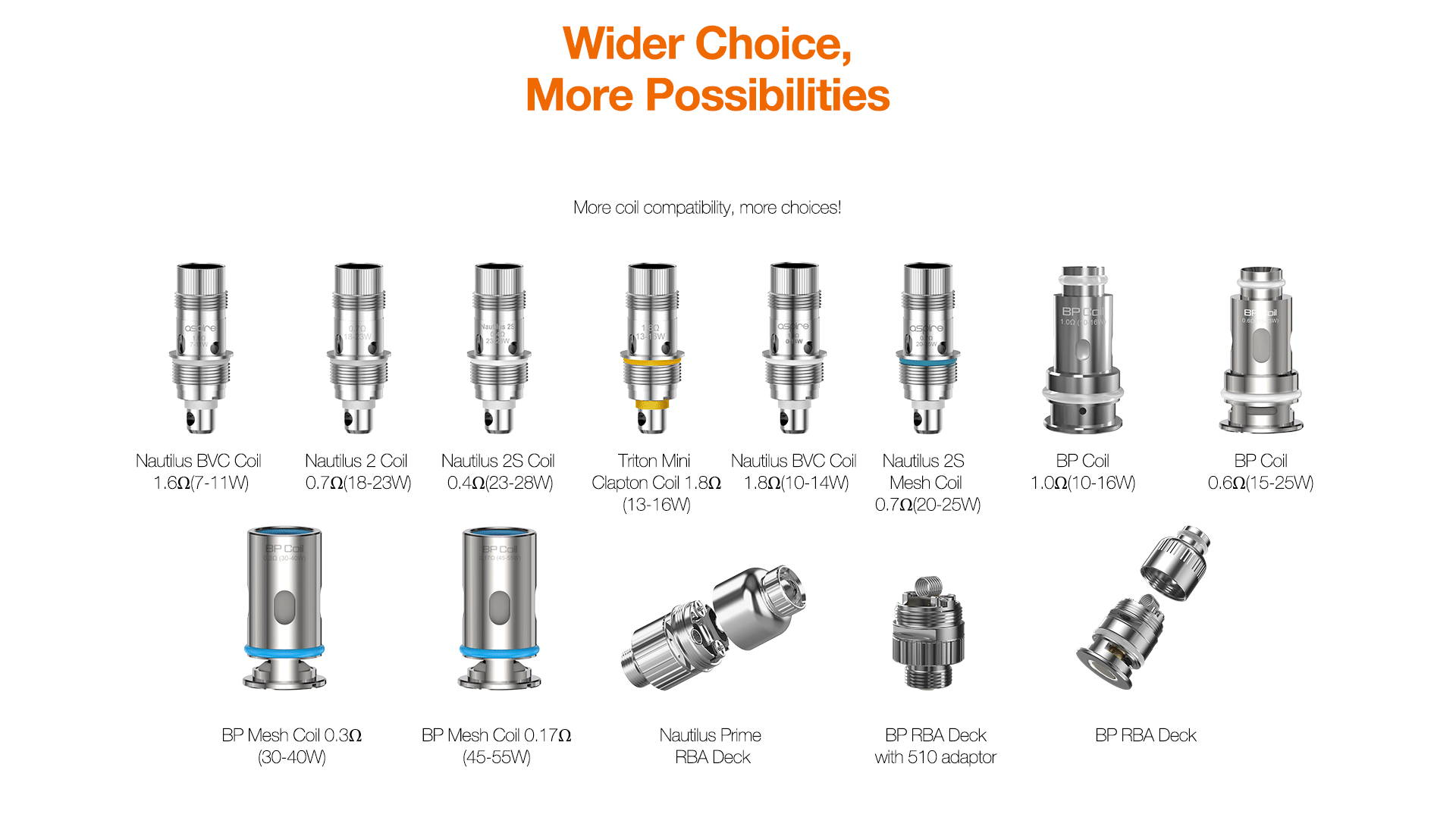 Wider Choice, More Entertainment  More coils compatibility, more choices! Better still, more accessories will be coming soon.