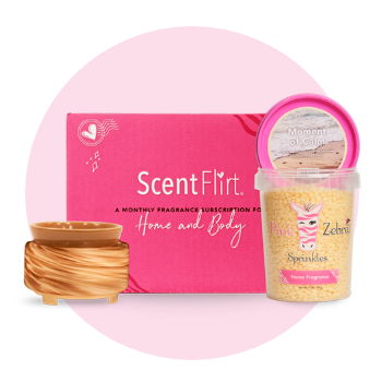 ScentFlirt home and body fragrance kit with wax and scented container.