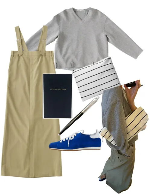 Fashion flat lay featuring clothing, shoes, and accessories in various styles.