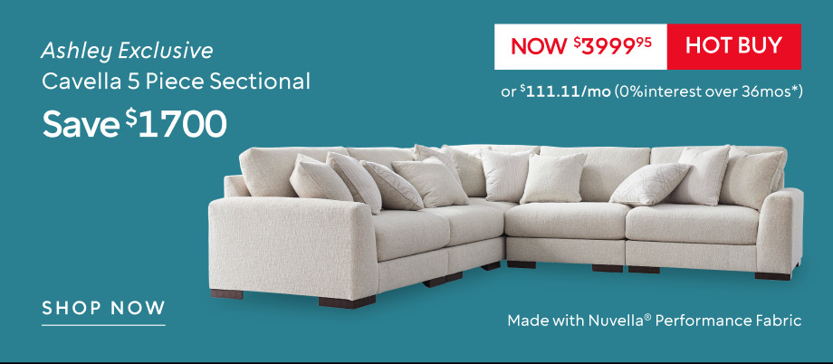 Save $1700 on Ashley Exclusive Cavella 5 Piece Sectional with Chaise