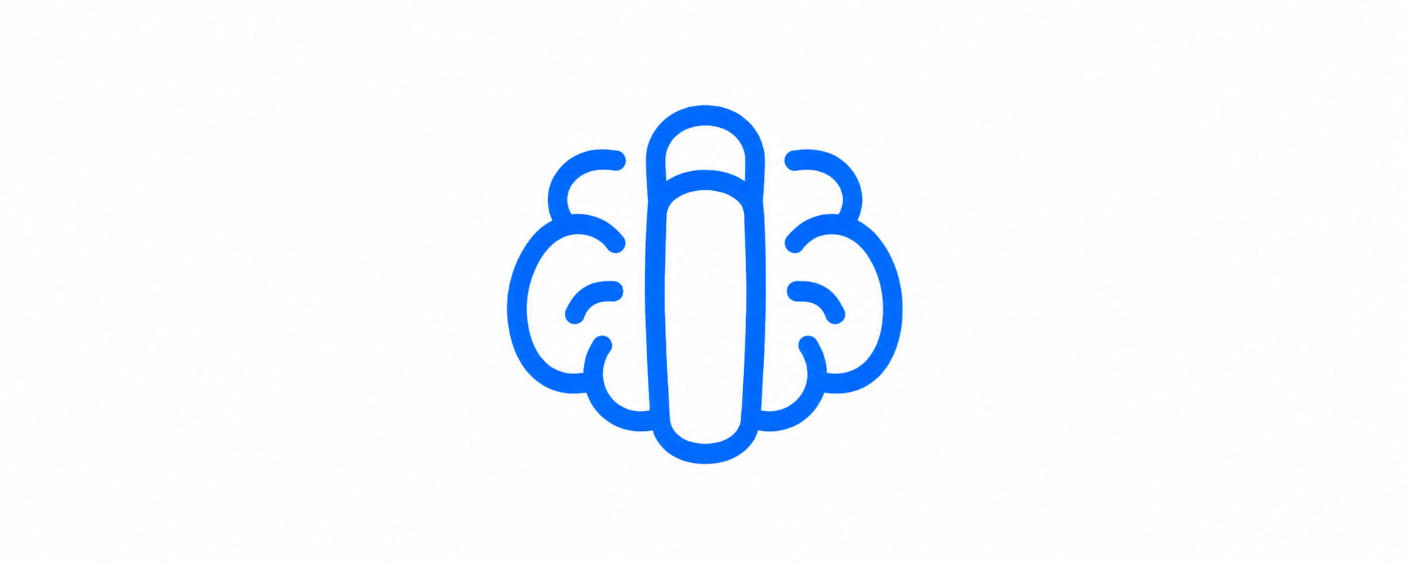 Brain illustration with a central vertical element in blue outline.
