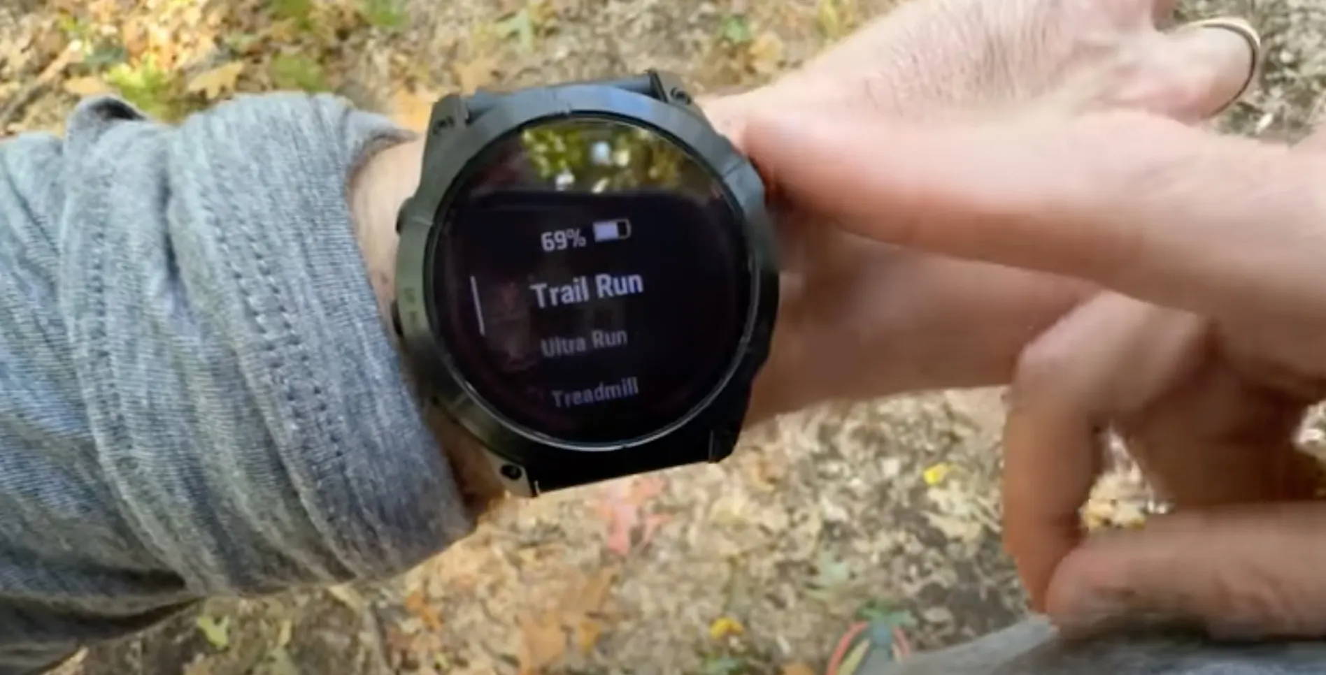 Dave showing the Garmin fenix 7X with the Trail Run activity profile