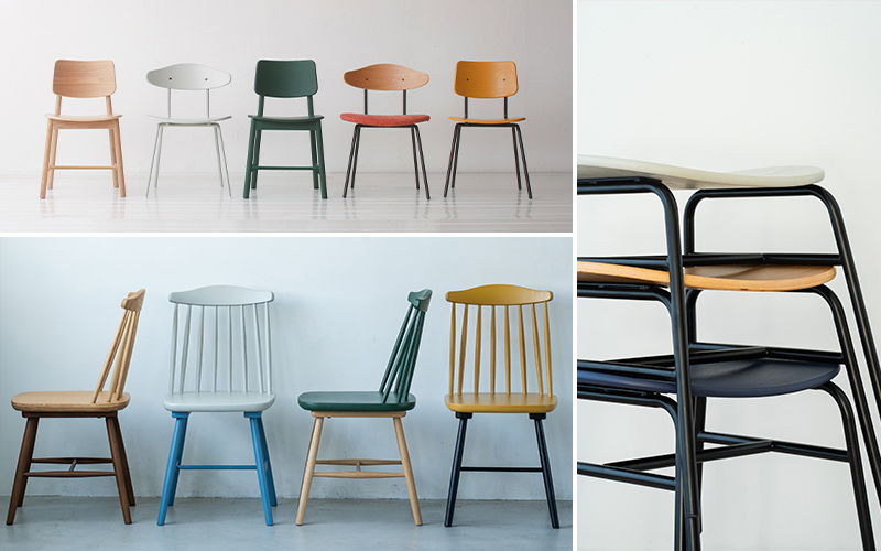 Collection of stylish chairs in various designs and colors.