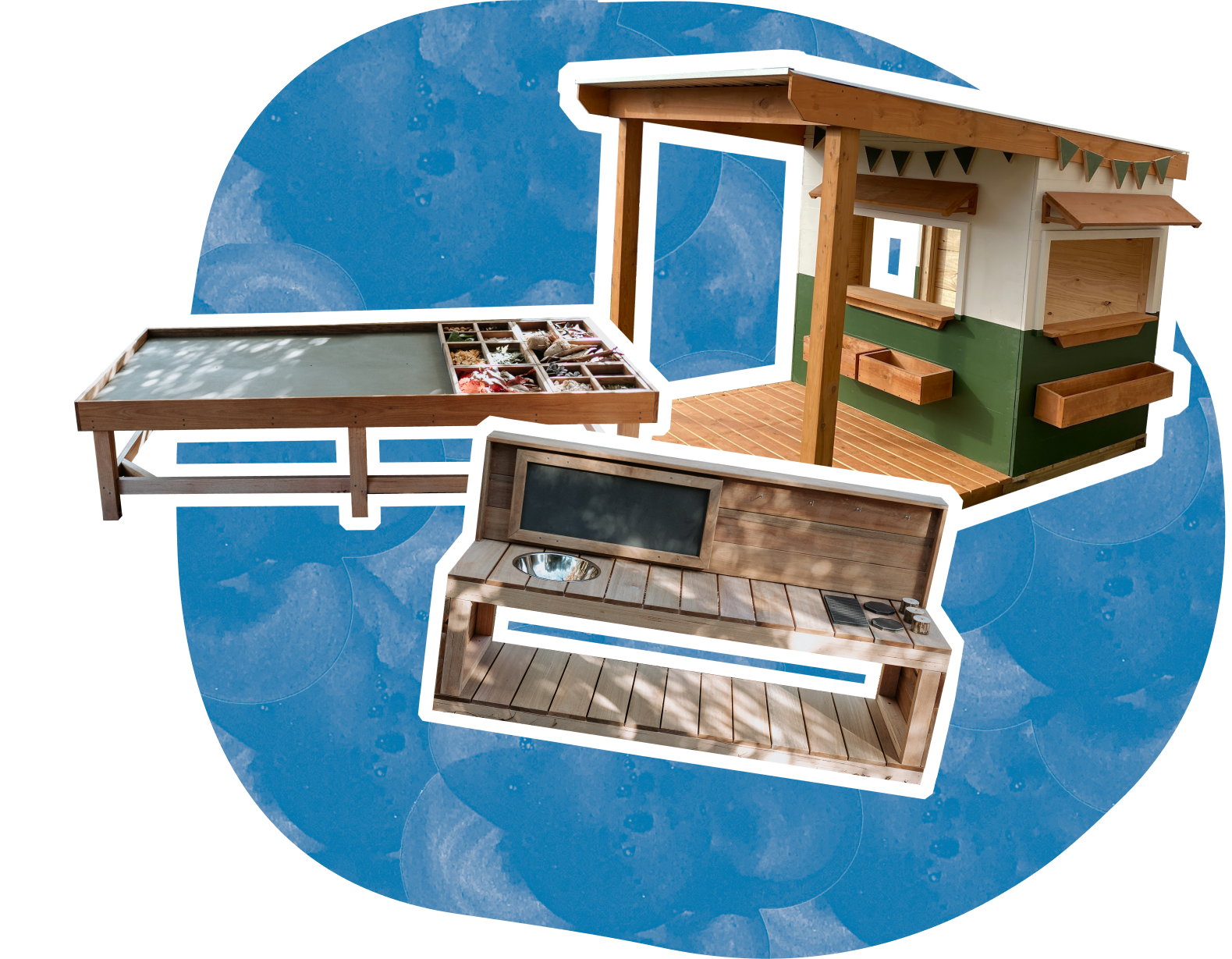 Prize for Childcare : a cubby house, exploration table, a mud kitchen