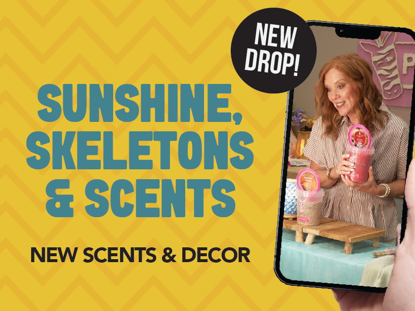 Promotional image featuring new scents and decor titled 