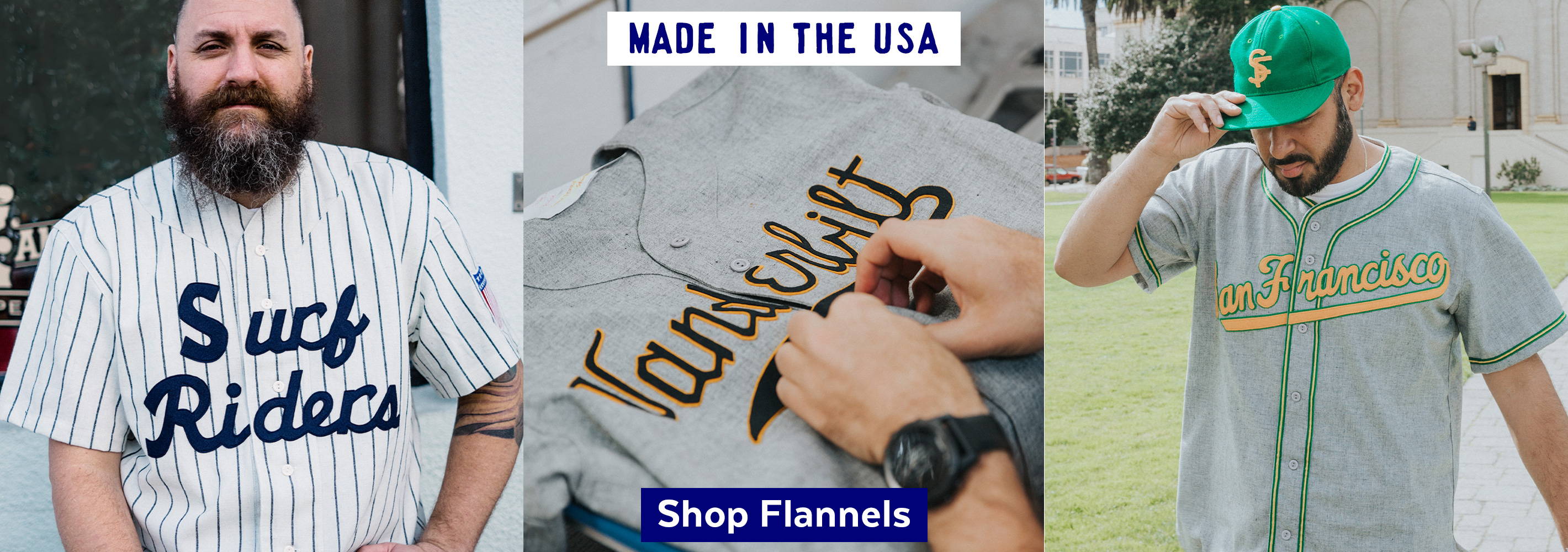 [Made in the USA] [Shop Flannels] [Vintage Baseball] [Surf Riders] [Vanderbilt] [University of San Francisco] [Baseball Jersey] [Wool Flannel]