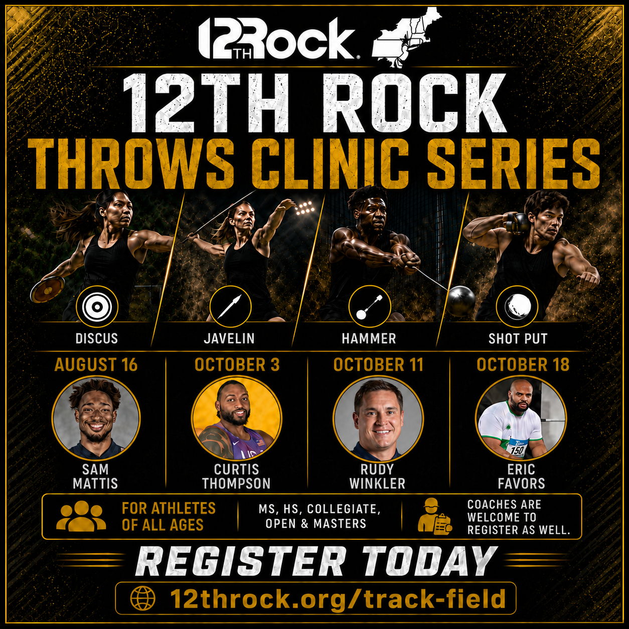 12th Rock Throws Clinic Series schedule and registration information.