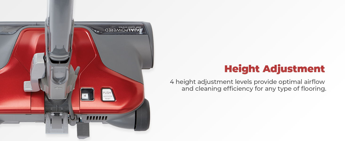 Height adjustment feature for optimal cleaning on various floor types.