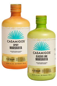 Two bottles of Casamigos margarita in spicy and classic lime flavors.
