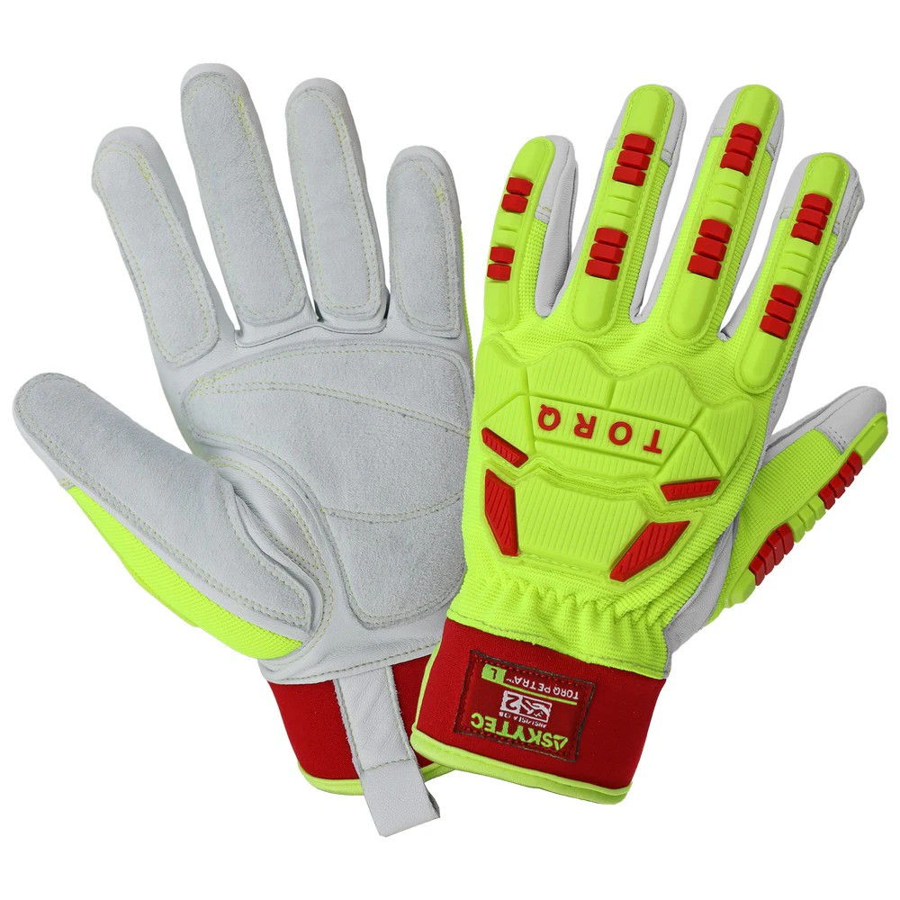Bright yellow and gray gloves designed for sports or protective use.