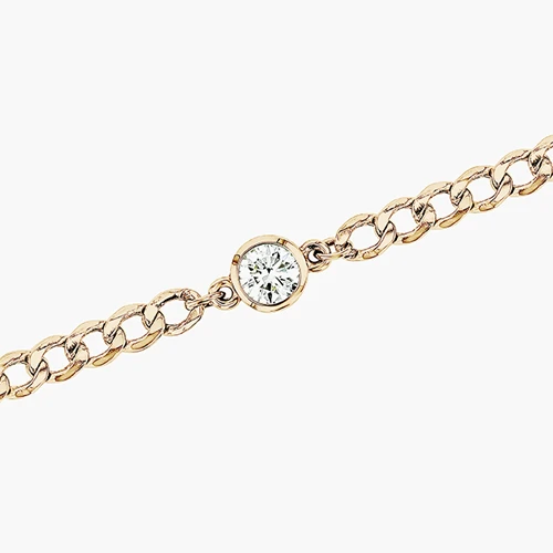 Bezel curb chain bracelet with accenting lab grown diamond in 14k yellow gold